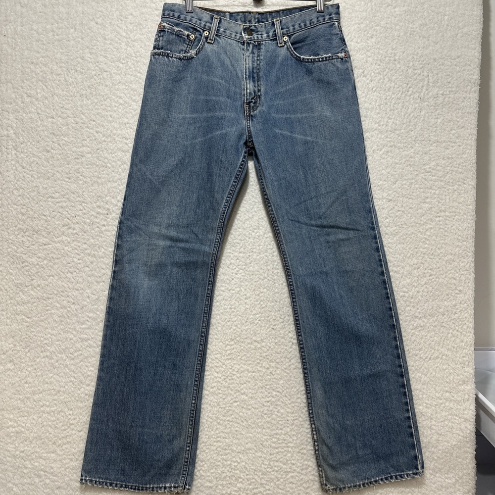 Levis 506 Jeans Blue Red Tab Medium Wash Straight Distressed Denim Men's Size 33